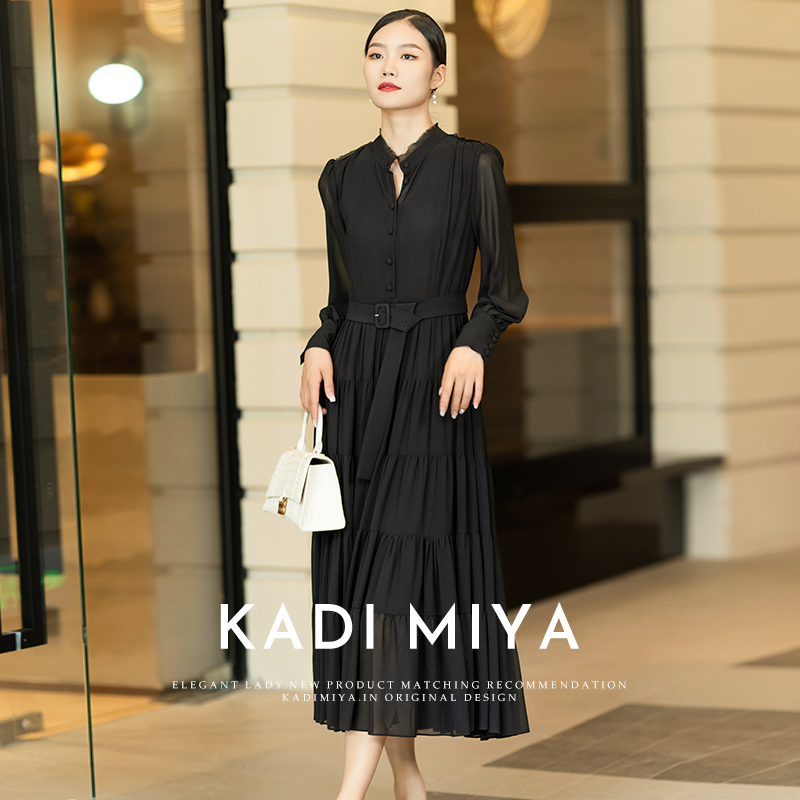 KADIMIYA法式宫廷风长袖仙女连衣裙收腰气质显瘦优雅大摆长裙