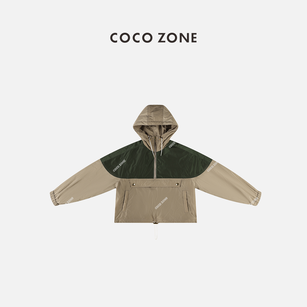 COCO ZONE 秋季拼色冲锋衣抽绳连帽户外出游风衣23C19403