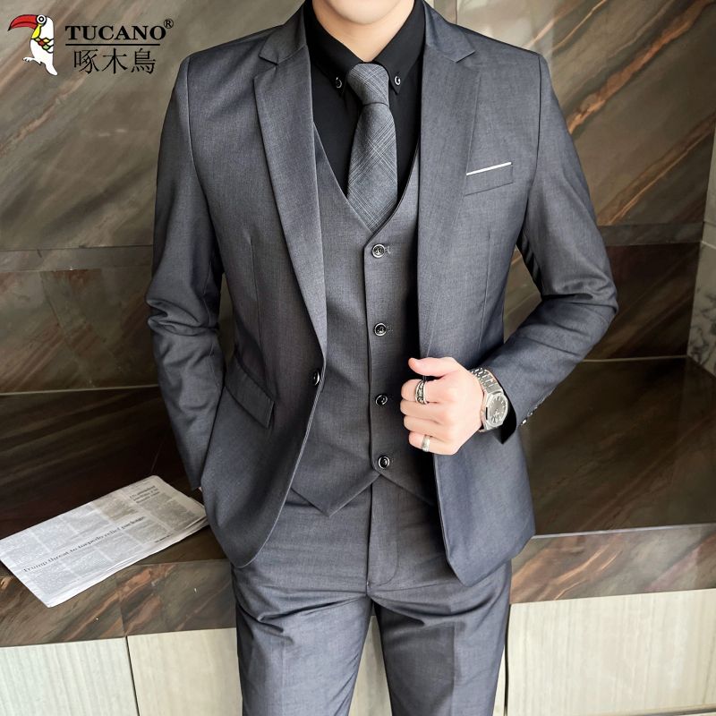 啄木鸟西服套装男士修身西装职业装正装男套装小西装新郎伴郎礼服