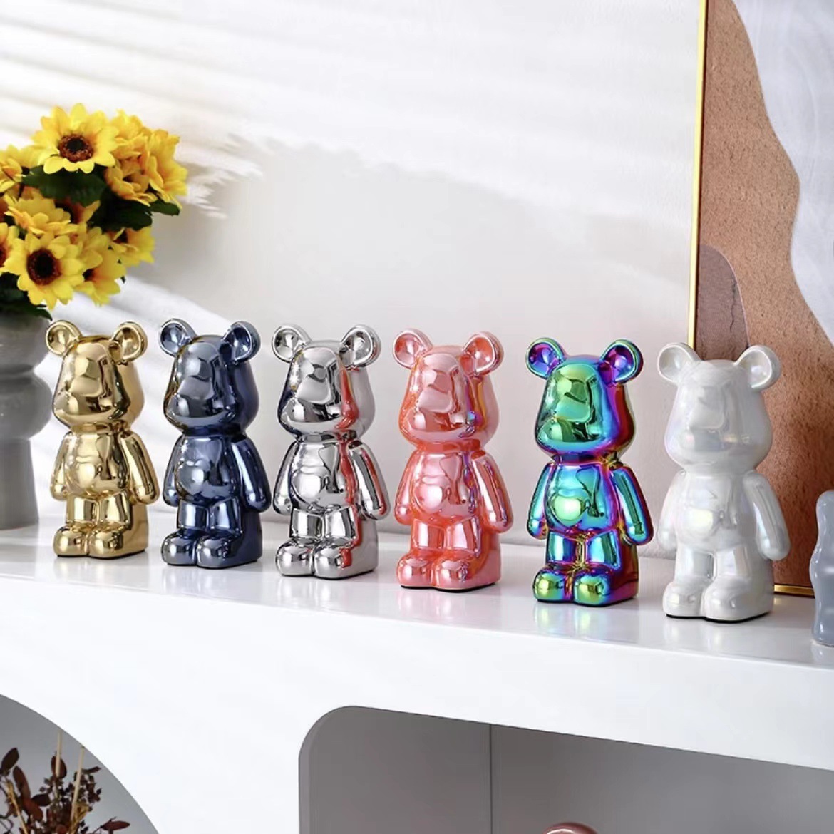 新款爱心暴力熊摆件客厅电视柜电镀陶瓷高档轻奢时尚潮玩软装