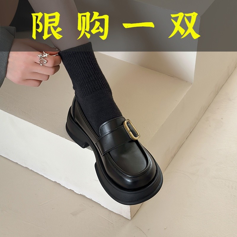 百丽纯爱厚底英伦风乐福鞋女2023春秋新款一脚蹬小皮鞋jk制服单
