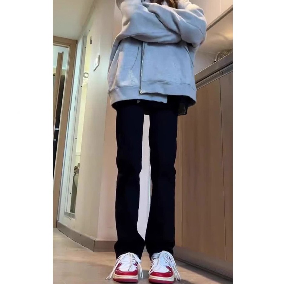 弹力黑色牛仔裤女秋冬加绒大码胖妹妹mm高腰显瘦休闲直筒长裤子潮