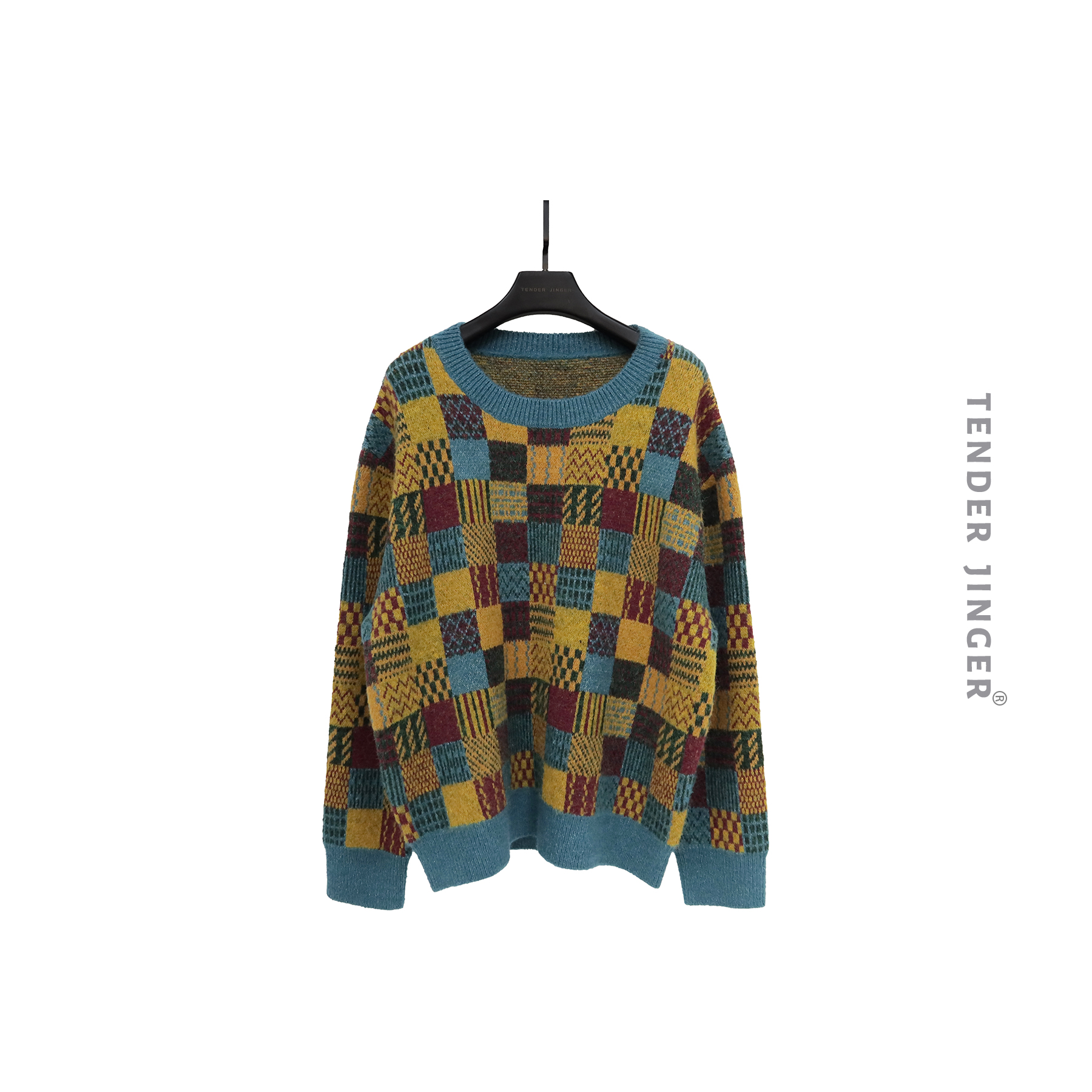 Tender Jinger【专柜】2023冬针织提花圆领格子套头衫T2310WWS48689