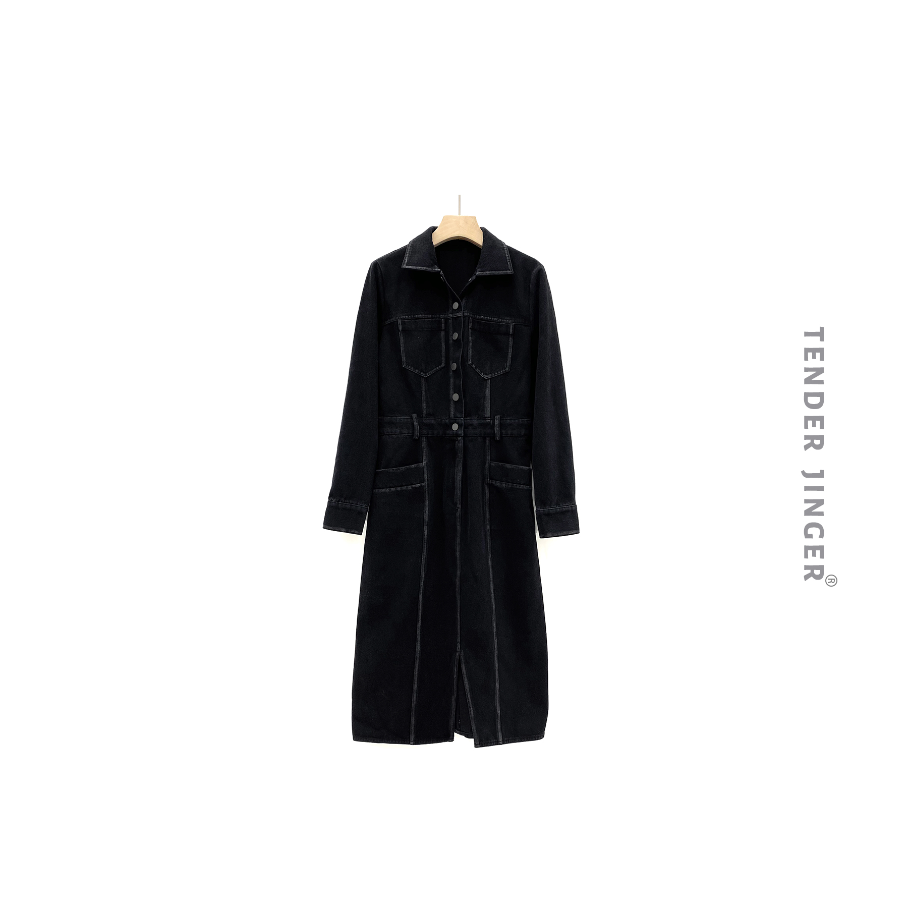Tender Jinger 【设计师】2023秋手绘线条牛仔连衣裙 T2308YLL45325