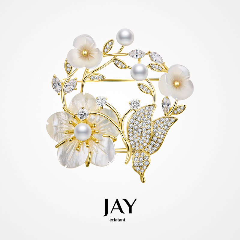 Jay 合金仿珍珠胸针 花朵胸针高档女奢华设计感别针配饰小众胸花