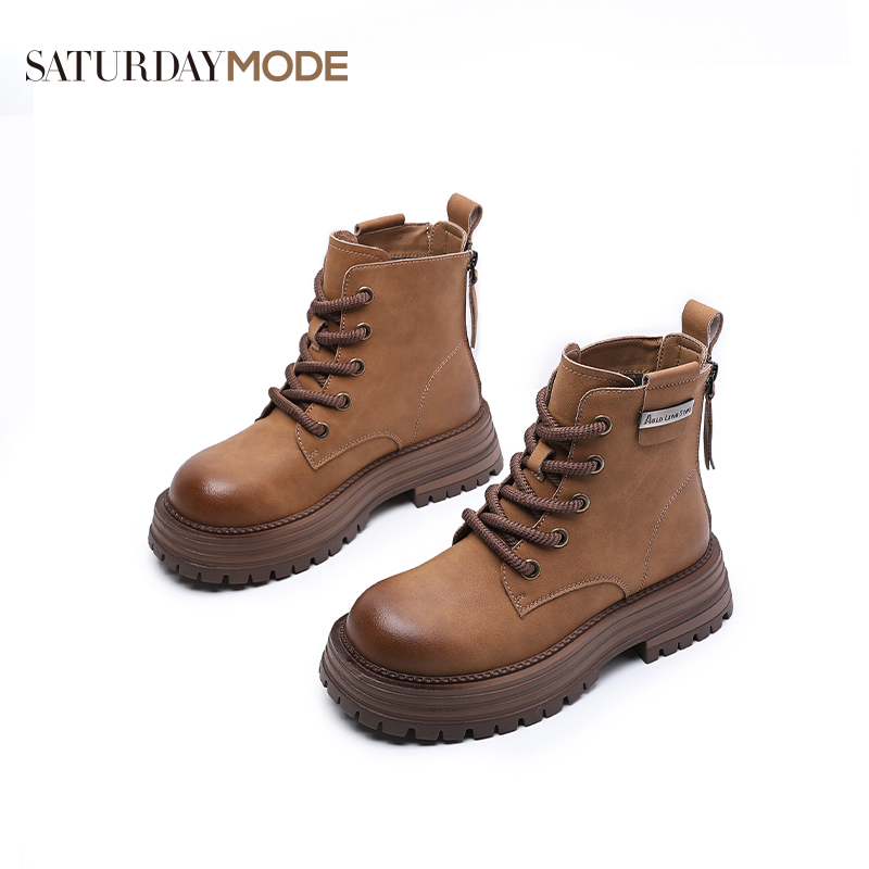 SATURDAYMODE女鞋//英伦风牛皮马丁靴秋冬金属扣舒适短靴时尚YC