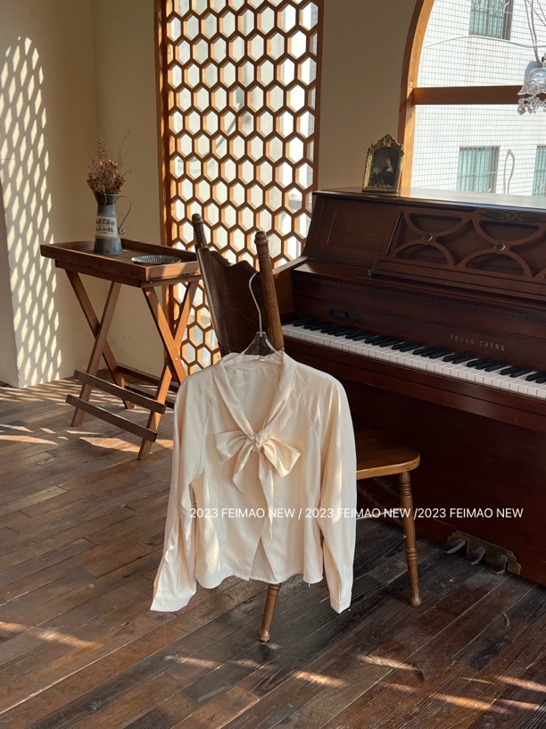 【赵小小YIMAO】2322 韩版温柔风绑带蝴蝶结衬衫甜美减龄气质上衣