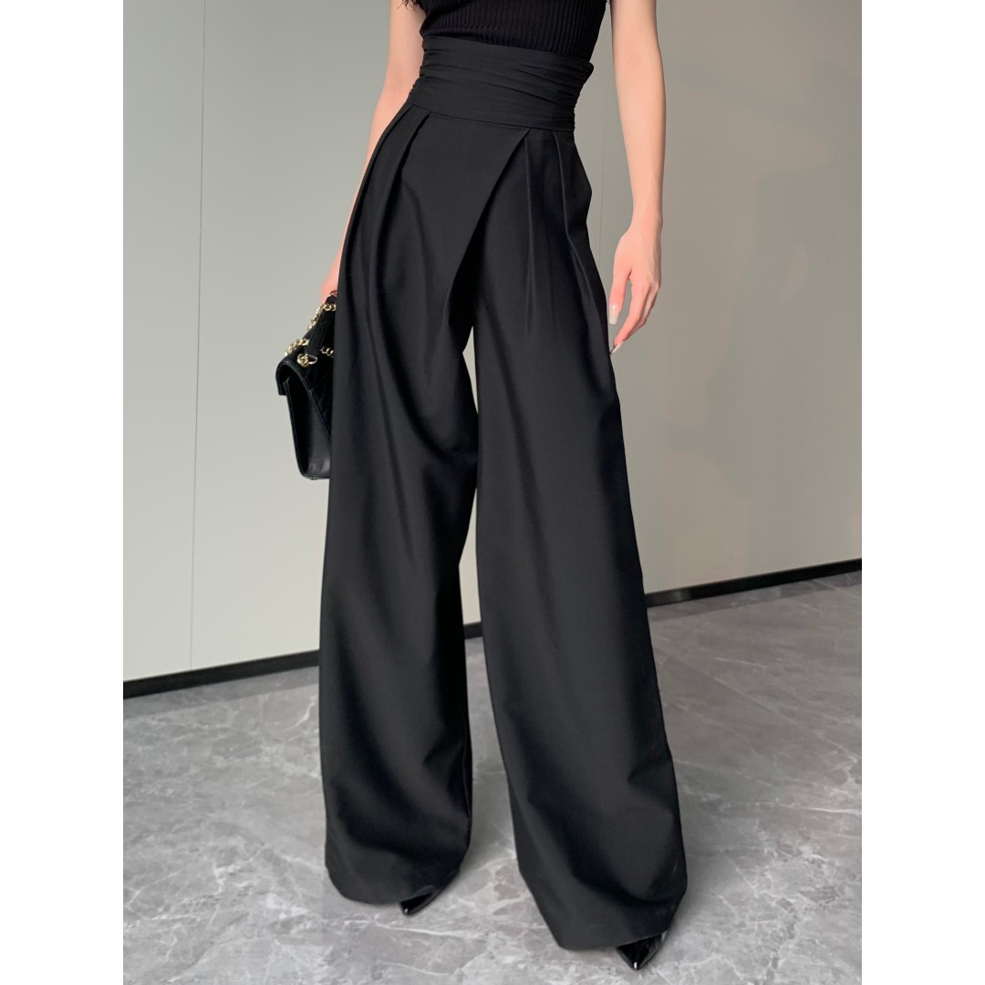 2023新款高腰垂感阔腿裤新款大气黑色洋气职业西装裤 JINQB0416