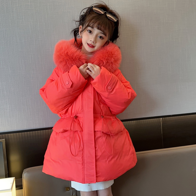 2023新款大毛领亲子装女童羽绒服儿童中大童宝宝冬季外套加厚洋气
