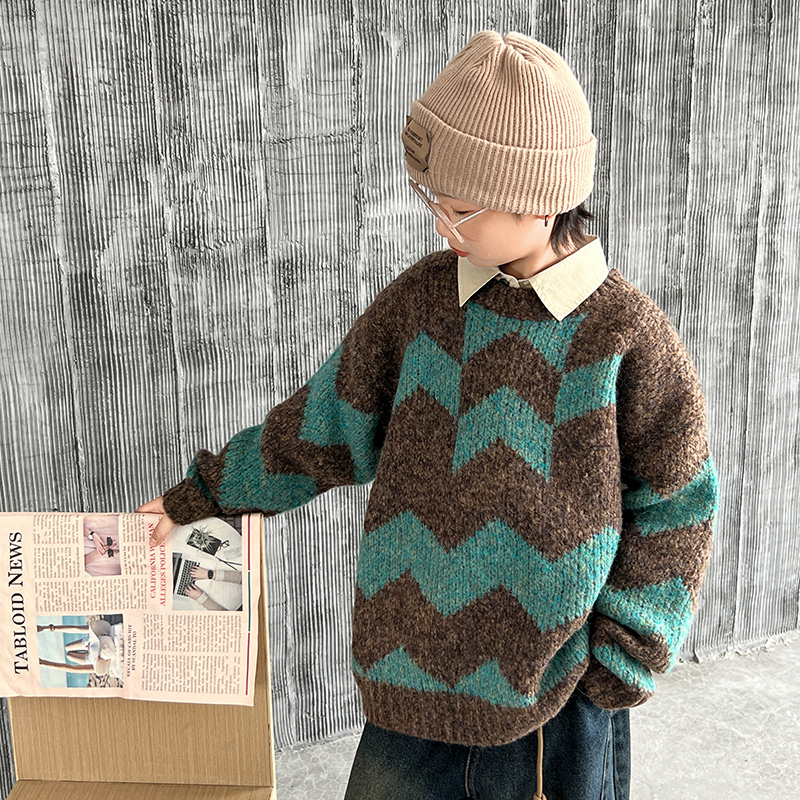 男童套头毛衣2023新款秋冬款冬季针织衫加厚儿童中大童洋派冬装潮