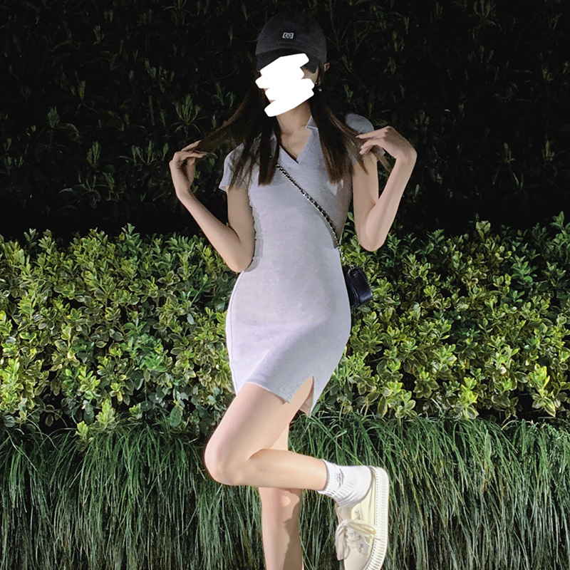 辣妹修身连衣裙女夏季polo纯欲包臀2023新款小个子性感紧身后妈裙