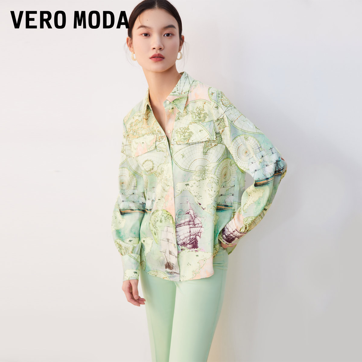 【小店专享】VeroModa衬衫女通勤优雅印花长袖上衣优雅|323305002