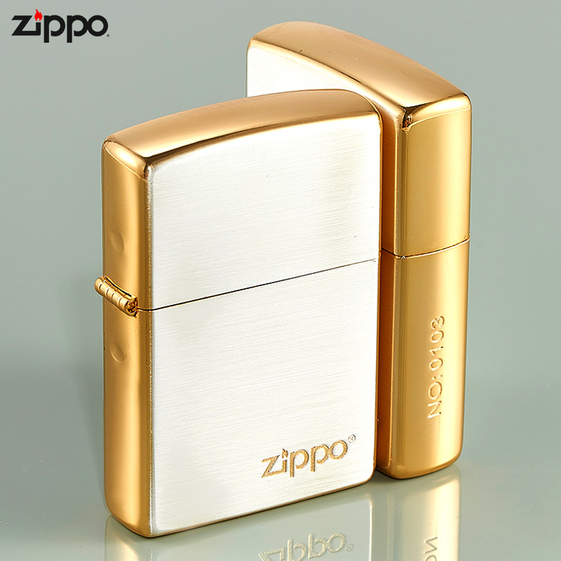 ZIPPO打火机限量版镀白金经典标志黄铜拉丝高端送男友士生日礼物