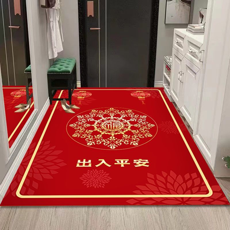 水晶绒大尺寸入户门地垫乔迁之喜大门口脚垫家用玄关喜庆大红地毯