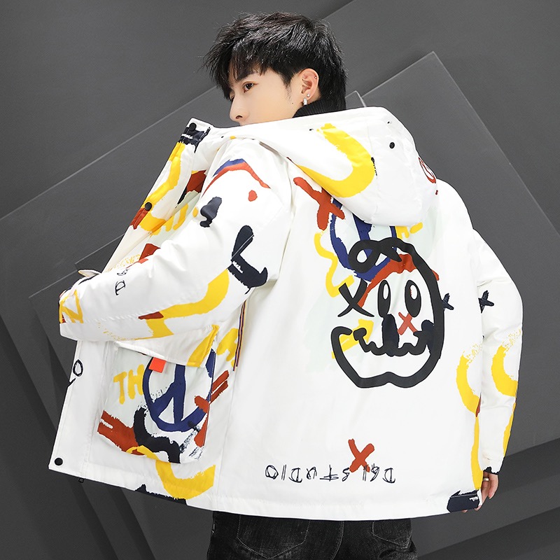 连帽青少年印花时尚情侣潮流羽绒服JZ