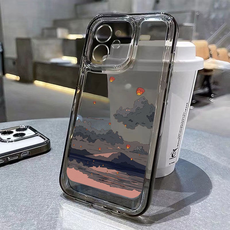 山丘风景太空壳苹果14promax潮牌手机壳ins风iPhone13/12/11透明