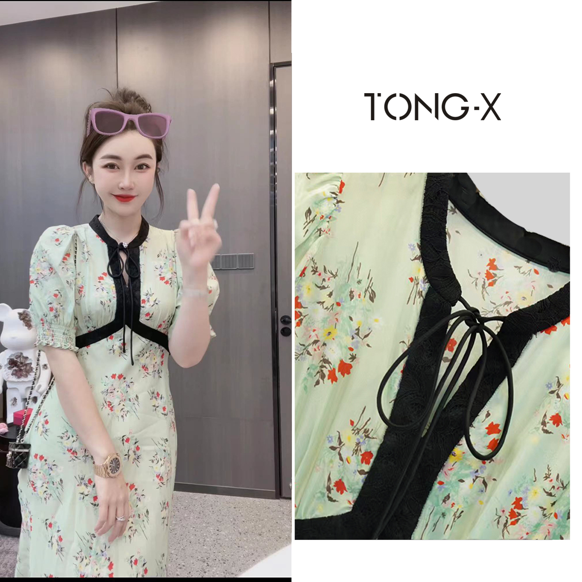 【同瑄品牌】夏季新款法式【青花瓷】复古气质印花连衣裙 F1101