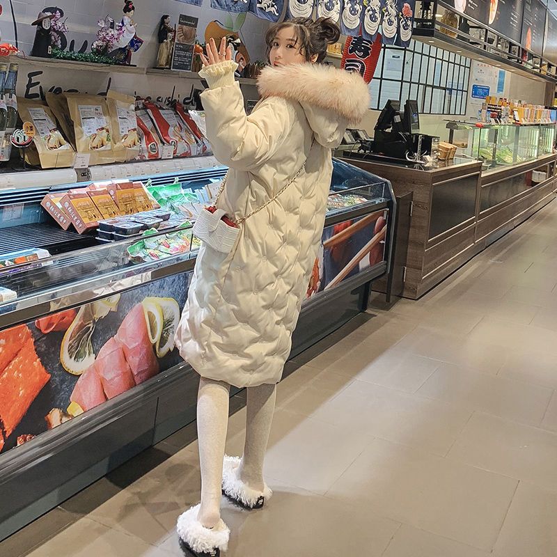 棉服女2023新款雪花刺绣韩版加厚中长款棉袄大毛领棉衣宽松外套新