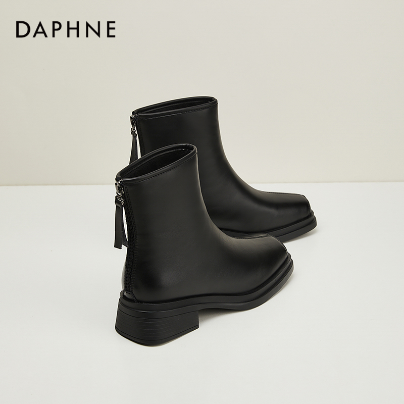 达芙妮Daphne加绒加厚保暖二棉鞋女冬季新款粗跟百搭英伦风马丁靴