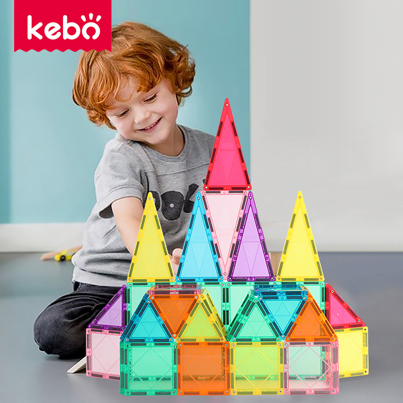 KEBO/科博彩窗系列磁力片60片强磁力易搭建透光城堡拼装益智宝宝