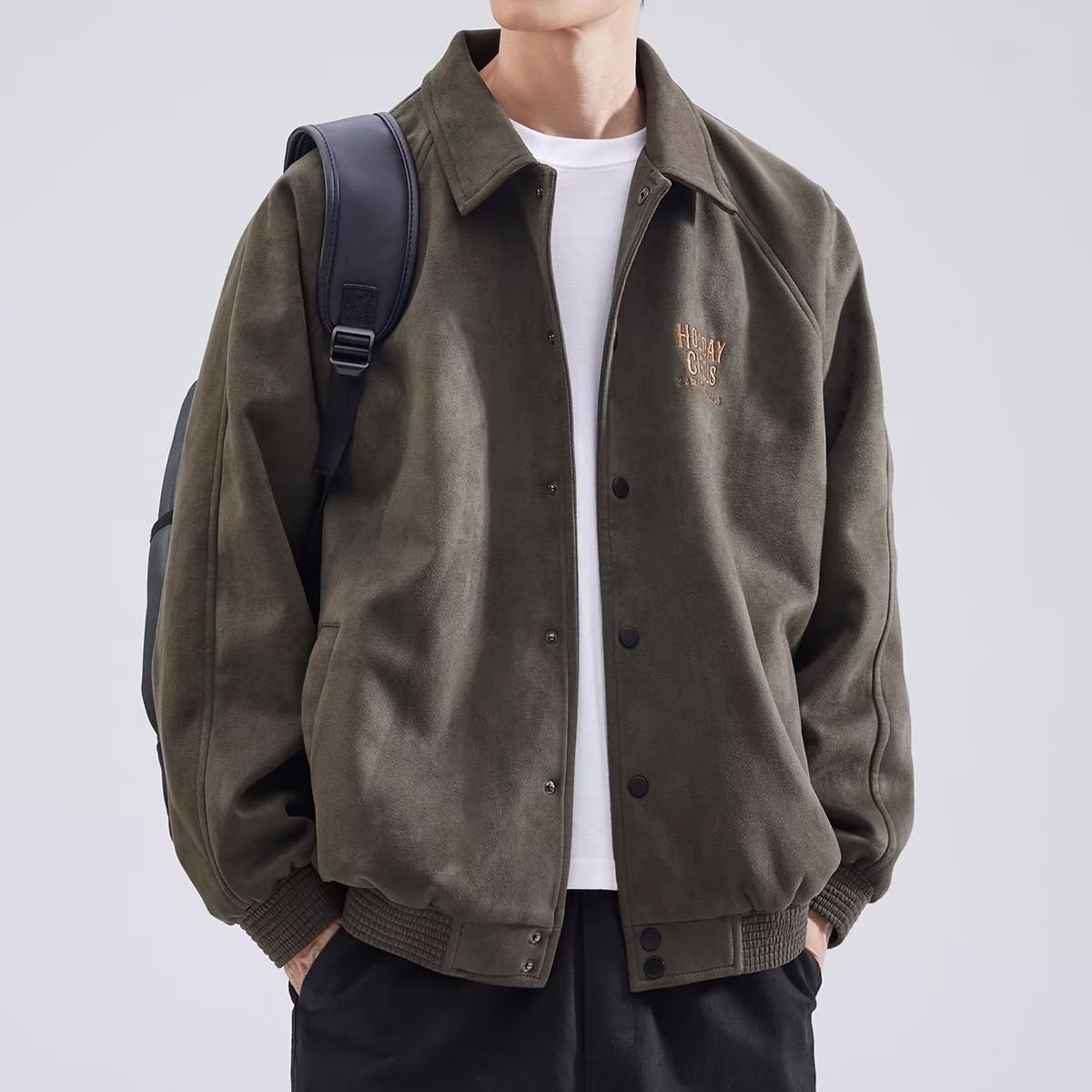 美式复古翻领教练外套男春秋新款宽松潮牌大码棒球服帅气休闲夹克