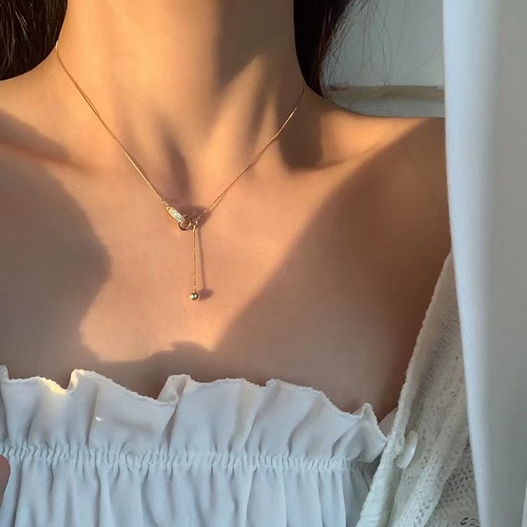 合金吊坠 流苏双环项链ins潮小众精致轻奢夏季简约锁骨链百搭吊坠