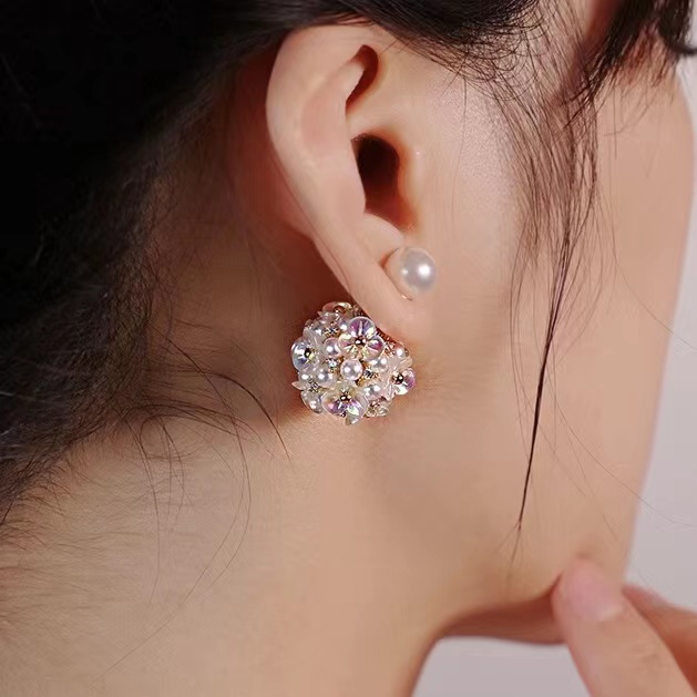 橙匠 铜合金仿珍珠耳饰 两戴贝壳花朵耳钉女2023款潮气质耳环耳饰