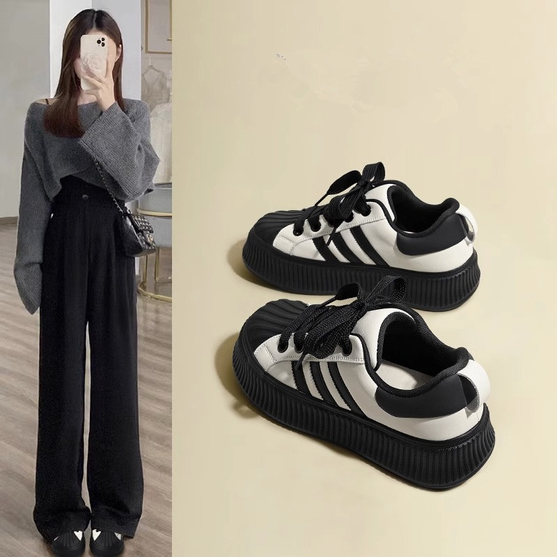 回力瑞黑色女鞋2023新款爆款饼干鞋板鞋小众原创贝壳头休闲德训鞋