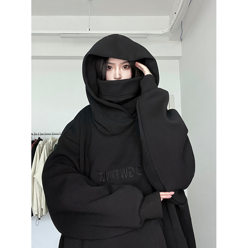 机能风高领连帽社恐卫衣美式高街黑武士冲锋衣设计感忍者服外套男