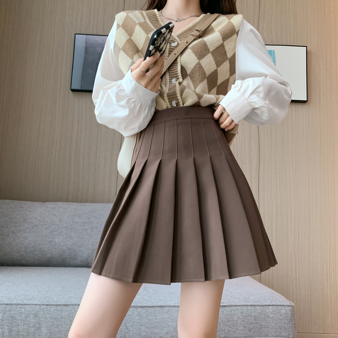 百褶裙女春秋冬季百搭大码半身裙学院风韩版小个子高腰防走光裙子