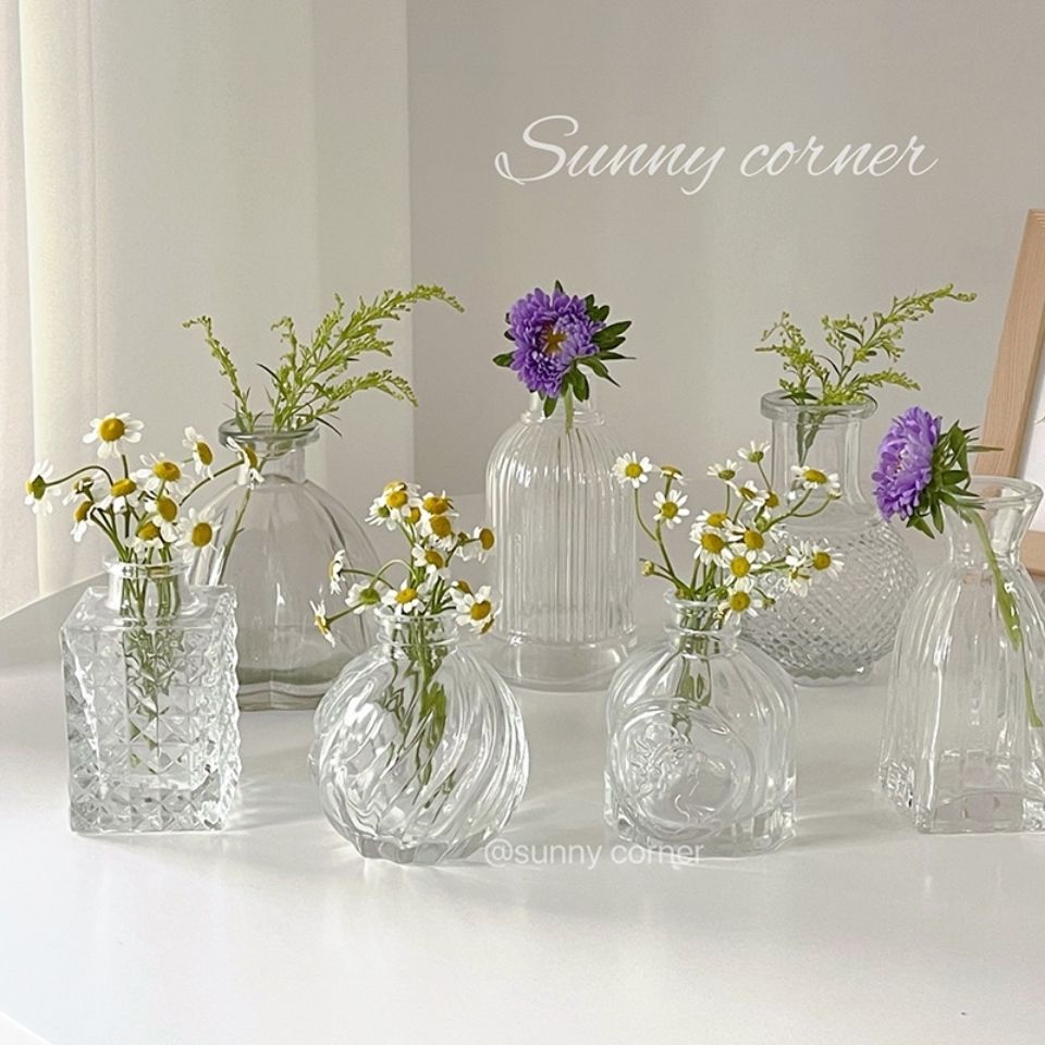 复古玻璃花瓶马德里透明浮雕干花鲜花瓶插花ins风摆件摄影道具