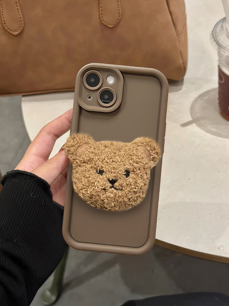 ins秋冬毛绒小熊iPhone15promax手机壳苹果14/13女款12可爱11软xr