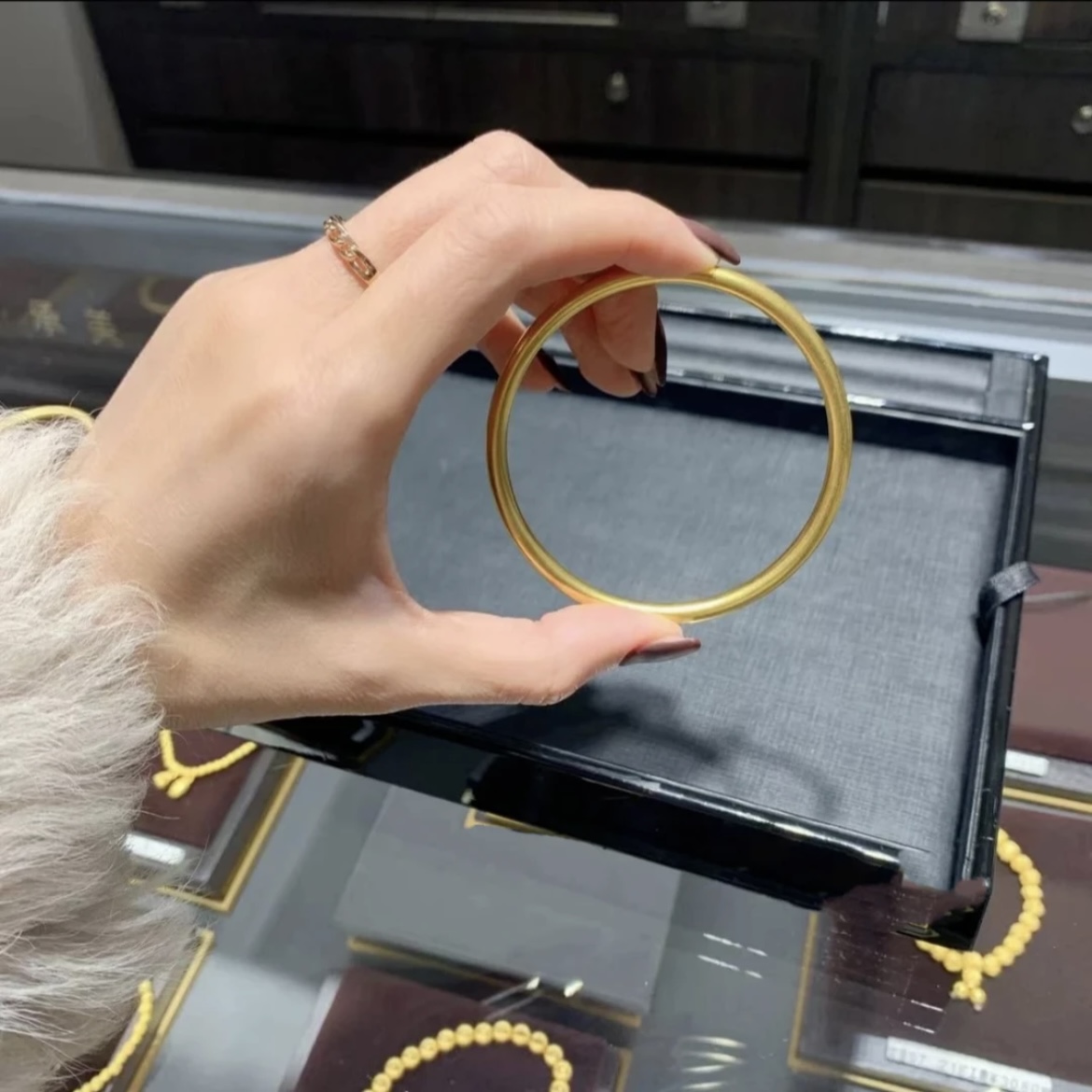 铜合金手镯 新款磨砂 手镯时尚素圈4N素款磨砂实心镯子