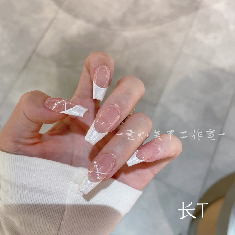 纯手工定制穿戴甲 壹心推荐 法式芭蕾美甲贴片可拆卸假指甲贴10片