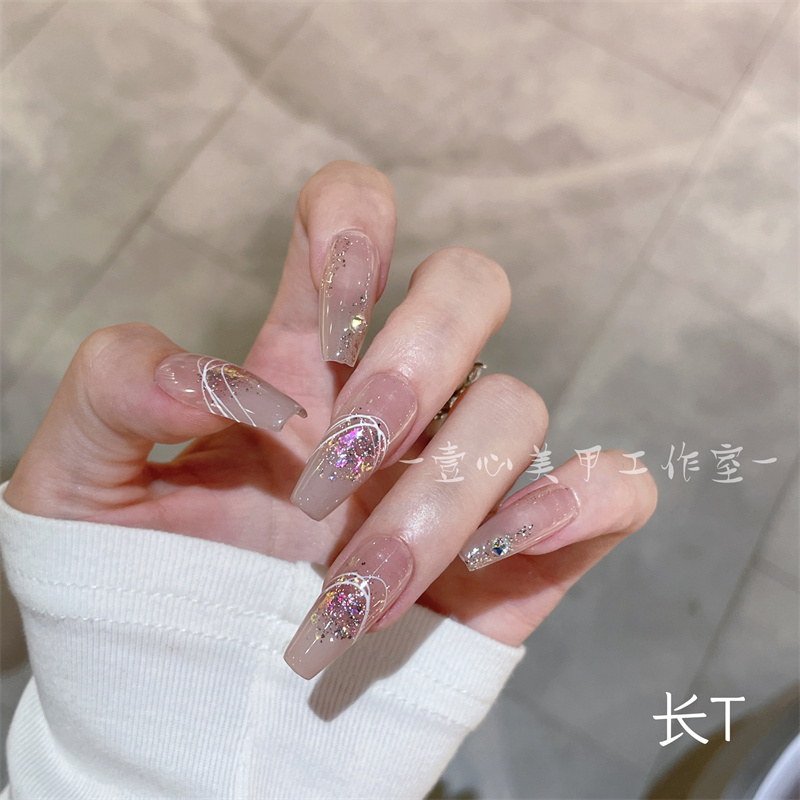 纯手工定制穿戴甲 壹心推荐 幻彩流星美甲贴片可拆卸假指甲贴10片