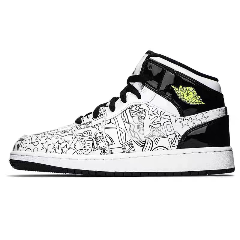 Nike/耐克时尚休闲运动Air Jordan1手绘涂鸦中帮女板鞋DC4099-100
