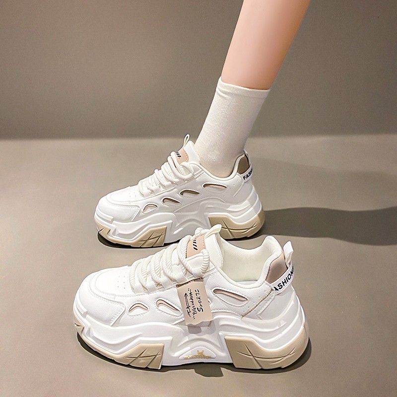 回力瑞厚底老爹鞋女2023新款秋季休闲运动小白鞋皮面百搭炸街爆款