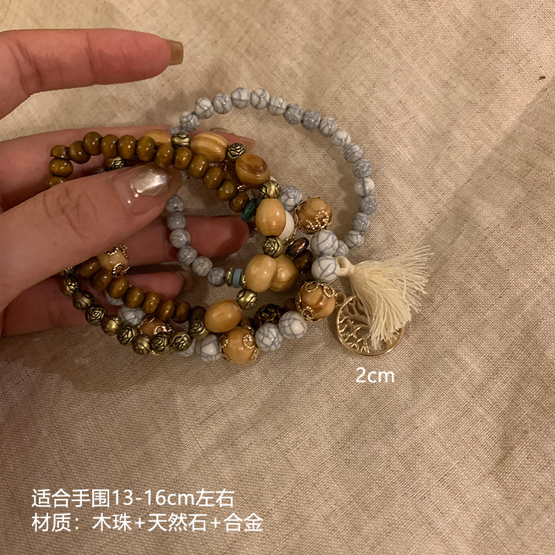 合金木质手链 复古百搭彩色弹力手工手链8974-08