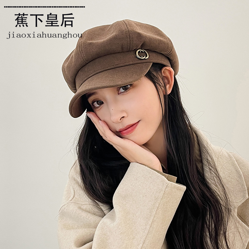 蕉下皇后2023新款鸭舌贝雷帽百搭帽子女春秋冬季显脸小画家八角帽