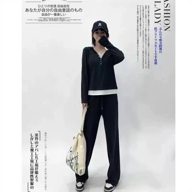 “牙签纹”德国面料秋新款德绒排扣卫衣美拉德设计感上衣套装