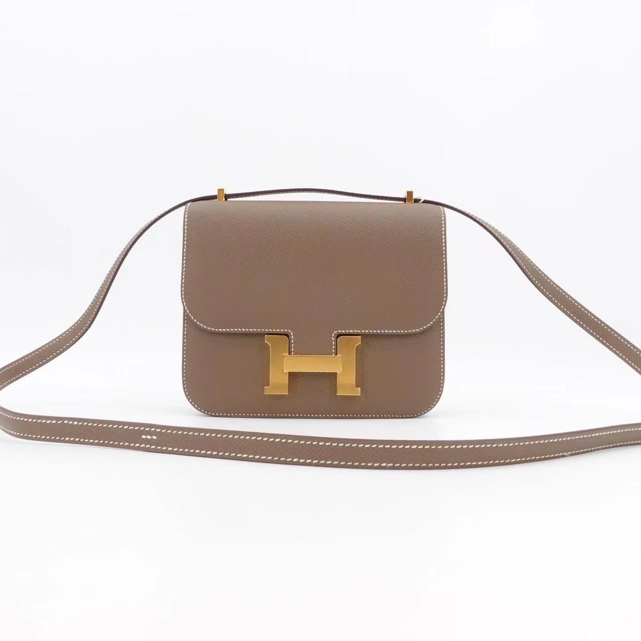 99新 Hermes/爱马仕 Constance18大象灰金扣epsom/单肩包75609869