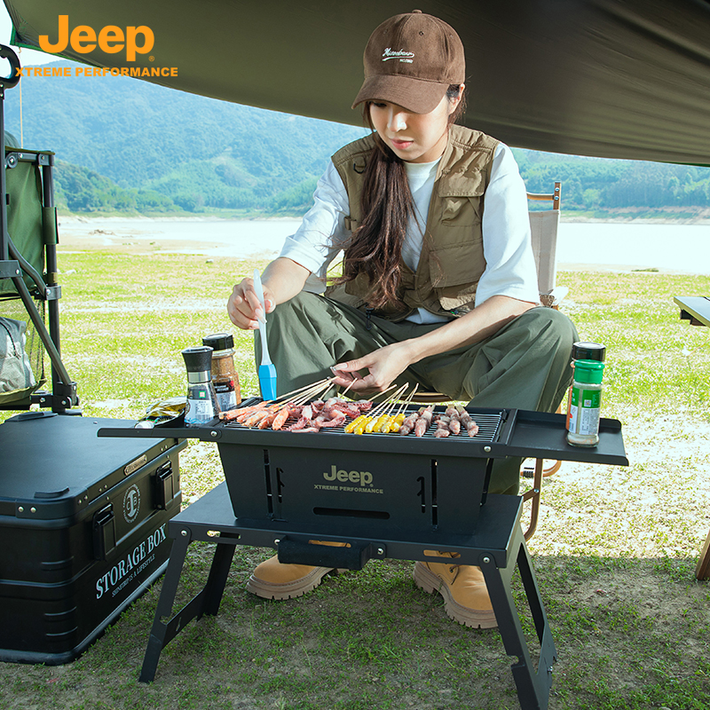 JEEP/吉普折叠烧烤炉家用户外烧烤便携式一秒折叠收纳不锈钢架炭