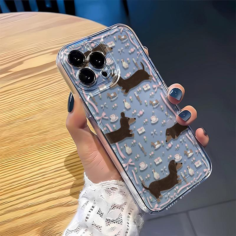 碎花腊肠狗适用苹果小米oppovivo华为iPhone15/14/13手机壳保护套