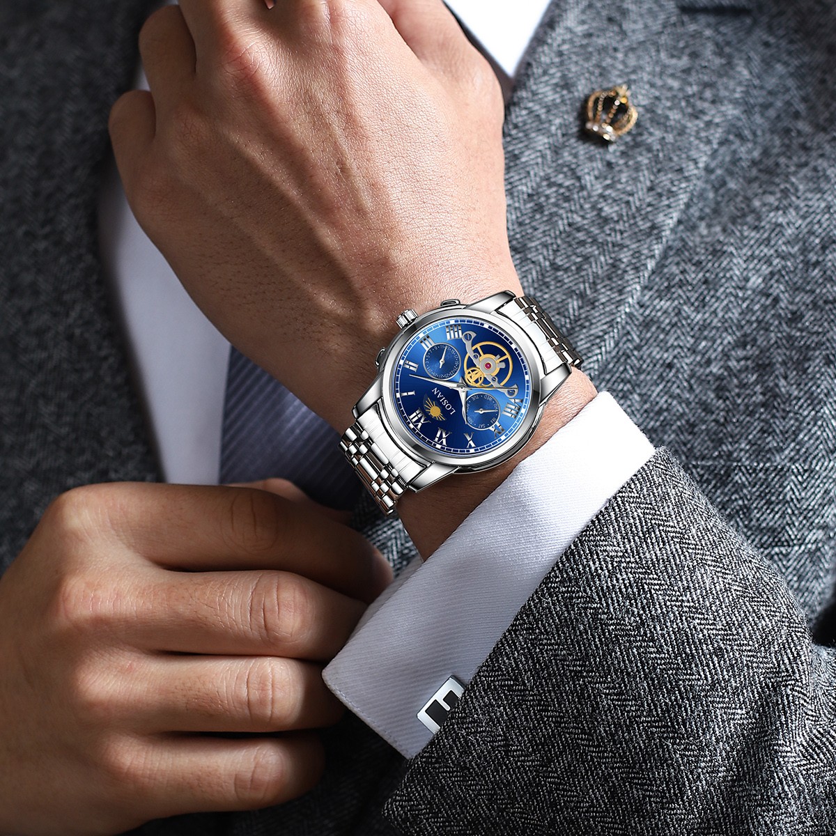 LOSIAN/雷炫时尚钢带男士石英表L8007-C