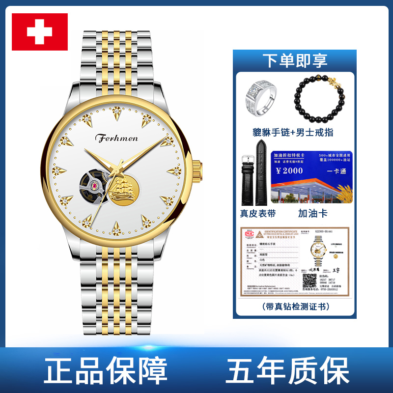 FERHMEN/法赫曼一帆风顺真金真钻商务风男士机械腕表TZ-F8080-B