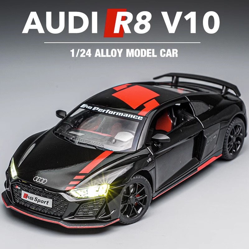 1:24奥迪R8合金汽车模型收藏摆件玩具车门全开男孩礼物