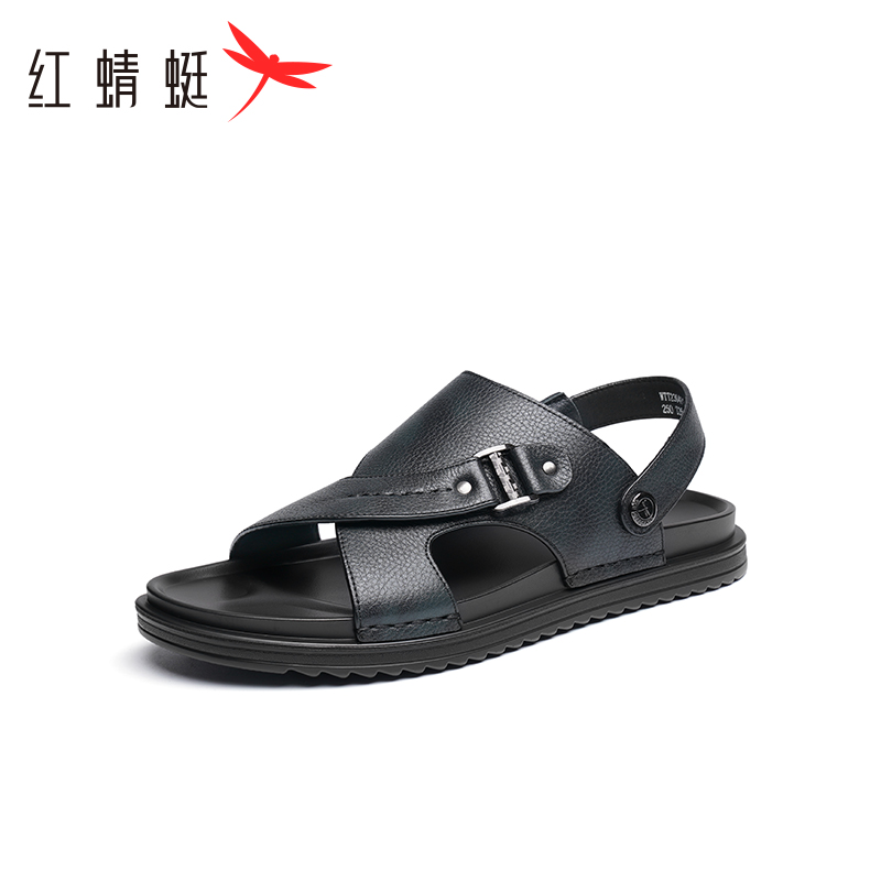 红蜻蜓爸爸沙滩凉鞋2023夏季新款真皮软底男鞋休闲防滑凉拖鞋两用