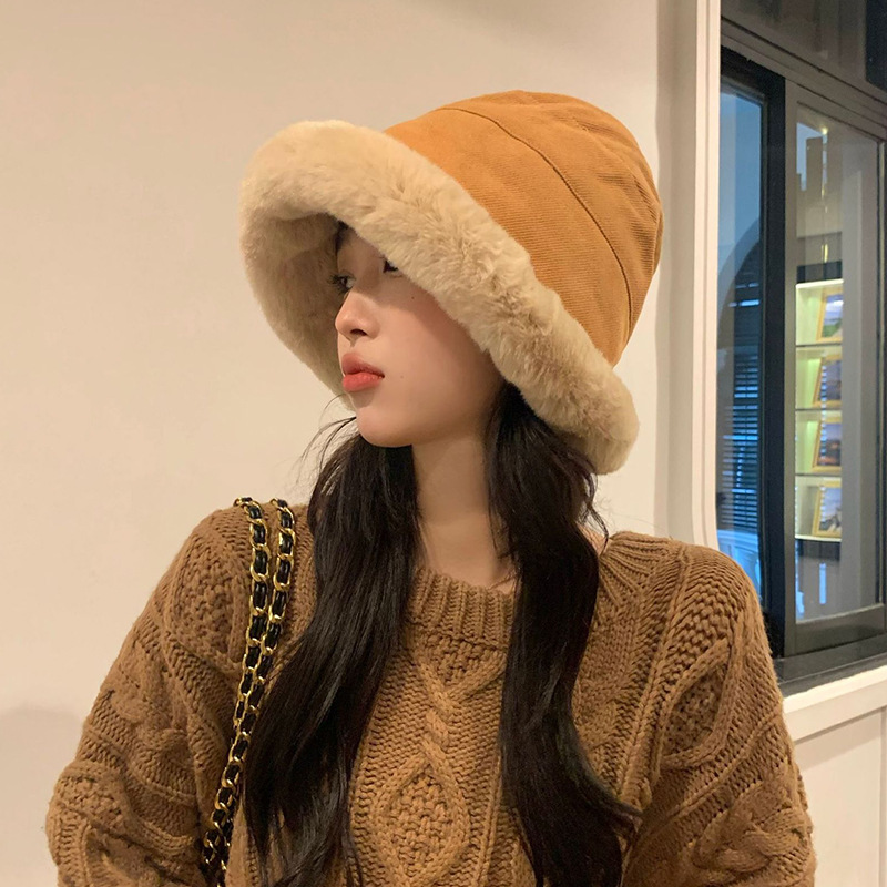 防寒网红秋冬季毛绒加厚帽子女加绒水桶帽卷边防风保暖护耳蒙古帽