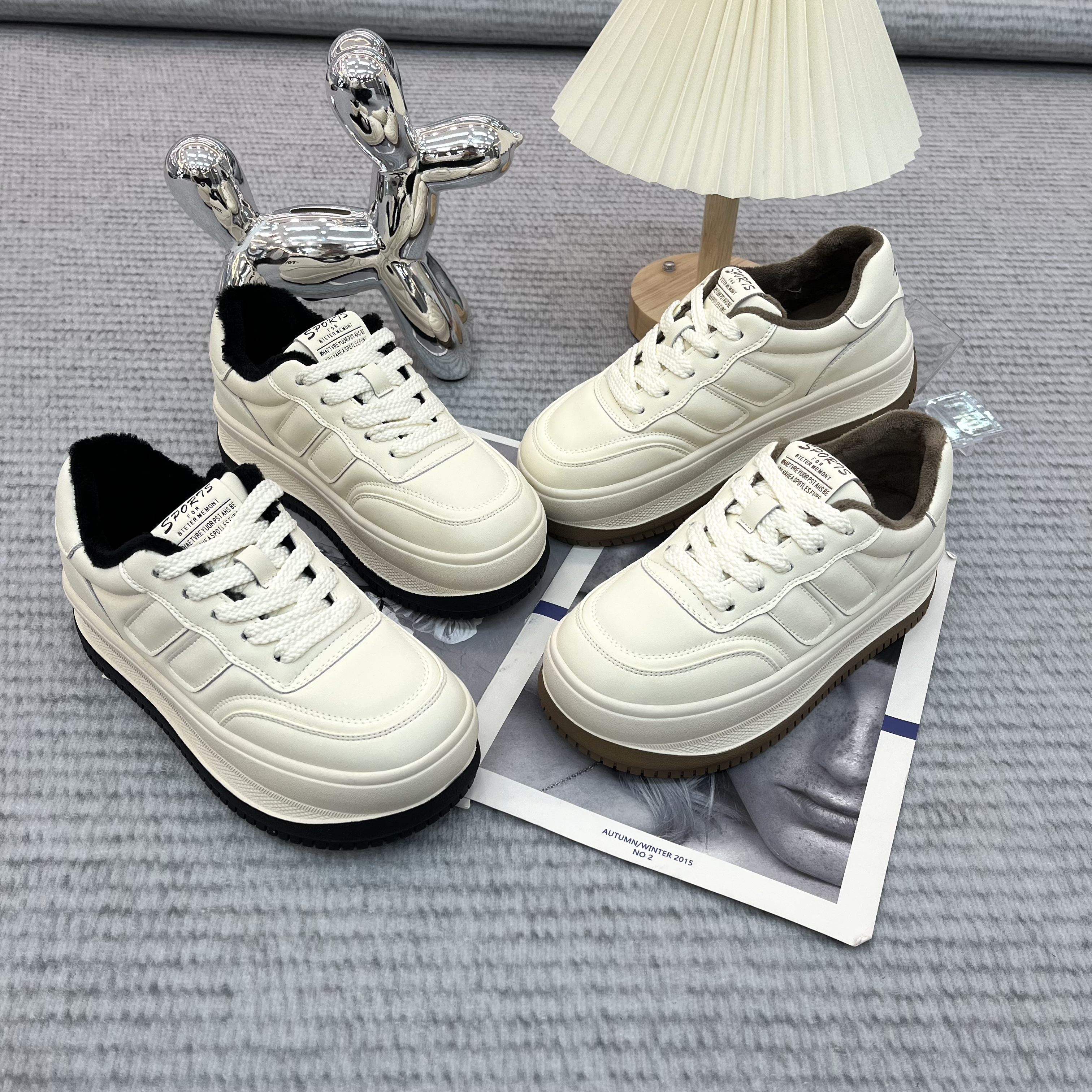 6883面包鞋女秋冬季新款厚底增高加绒加厚百搭休闲板鞋小白鞋