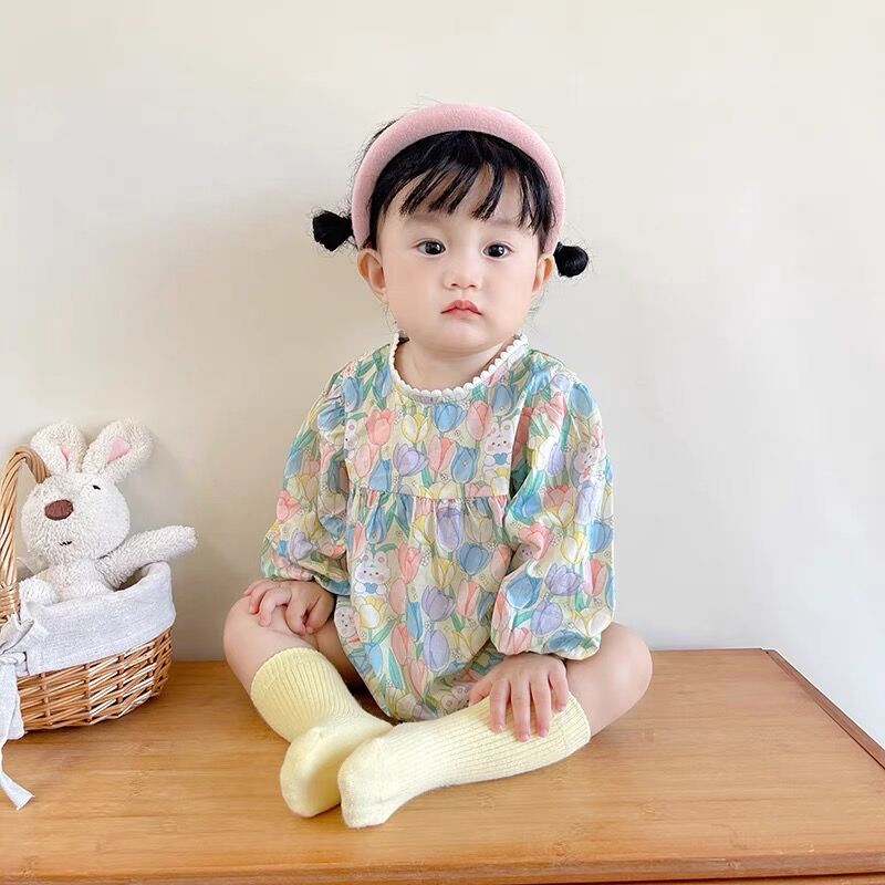 圣婴岛婴儿衣服秋季宝宝衣服婴儿网红外出服女宝碎花包屁衣连体衣